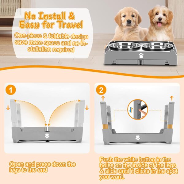 Elevated Dog Bowls Heights Adjustable Raised Dog Bowl Stand with 2 Stainless Steel Dog Food Bowls Non-Slip Foldable Dog Feeder for Medium Large Dogs, Adjust to 12.36", 10.75", 9.2",3.7", Grey - Image 6