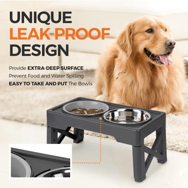 Elevated Dog Bowls with Slow Feeder, 4 Adjustable Heights Raised Dog Bowl Stand with Two 1.3L Stainless Steel Food & Water Bowls, Adjusts to 2.8”, 8.6”, 10.2”, 11.8” for Large Medium, Small Dog & Cats - Image 6