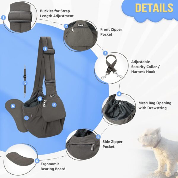 SlowTon Dog Carrier Sling - Hard Bottom Support Dog Carriers for Small Dogs with Adjustable Padded Shoudler Strap, Dog Purse for Puppy Cat Pet with Drawstring Opening Storage Zipper Pockets (Grey) - Image 2