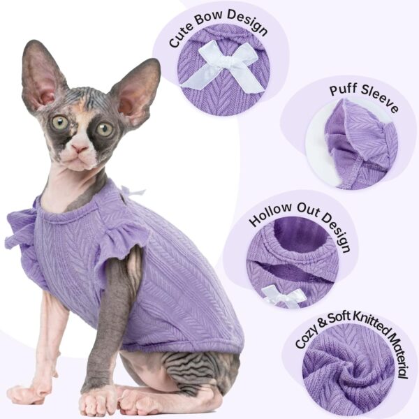 Bonaweite Sphynx Hairless Cat Shirts, Cotton Kitten T-Shirts Cat Vest Pet Clothes, Cute Breathable Cat Wear Devon Rex Gifts, Summer Hairless Cat's Clothes Pajamas Jumpsuit for All Season - Image 4