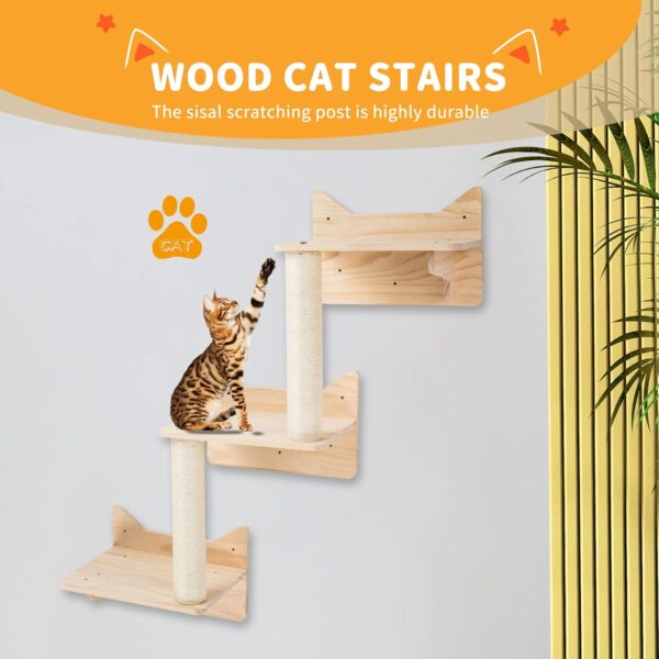 Cat Wall Shelves, Furniture Set, Shelves and Perches for Wall, Climbing Shelf Playground Scratching Post with 3 Steps Indoor Mounted Condos House - Image 4