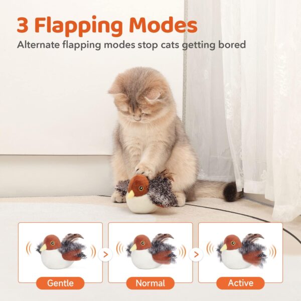 Potaroma Cat Toys Rechargeable Flapping Bird Sparrow, Lifelike Chirp Tweet, Touch Activated Kitten Toy Interactive Cat Exercise Toys for All Breeds Cat Kicker Catnip Toys 4.0 Inches - Image 3