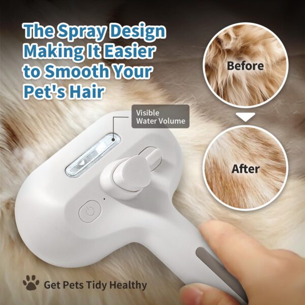 Cat Steam Brush for Shedding, 3 In 1 Self Cleaning Steamy Pet Brush Anti-Static Flying Hair Spray Cat Brush for Long and Short Hair Pets Grooming Remove Loose Hair Reduce Shedding, White - Image 3