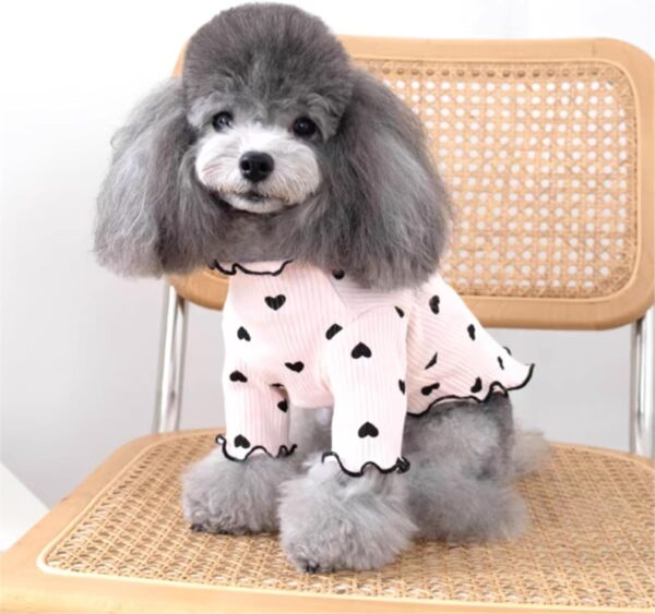 Pet Clothes for Small Dogs Cat Summer Fall Heart Print Shirt Stretchable Ruffle Long Sleeve Outfits for Chihuahua Schnauzer Shih Tzu Yorkie (Pink, Large) - Image 4