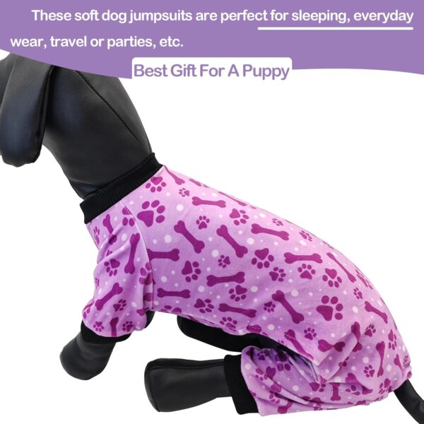 PET SHOW 4 Pack Small Dog Pajamas Paw Bone Patterns Cute Clothes for Medium Dogs Soft Stretchy PJs 4 Legged Jumpsuit Puppy Cats Onesies Outfits with Sleeve Dachshund Doggies Girl Boy (Small) - Image 5