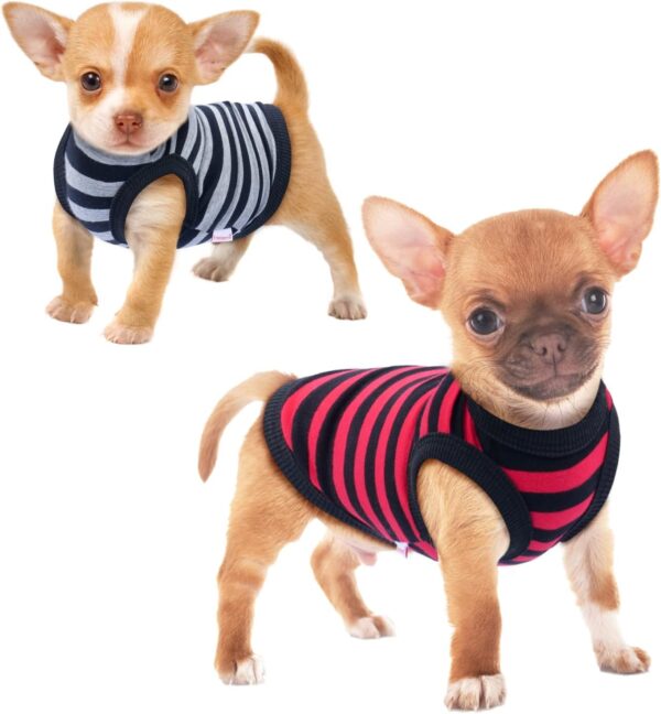 Frienperro Small Dog Shirt, 2-Pack Striped XXS Dog Clothes, Breathable Cotton Chihuahua Clothes for Small Dogs Girl Boy Yorkie, Small Pet Puppy Clothes Outfit Cat Vest,Red & Grey XXS