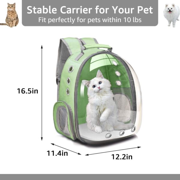 Henkelion Travel Backpack Bubble Carrying Bag for Small Medium Dogs Cats, Space Capsule Pet Carrier Dog for Hiking, Airline Approved - Green - Image 2