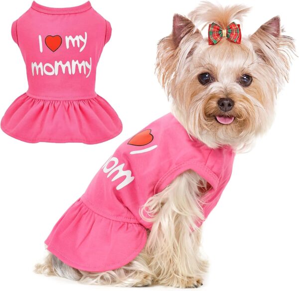 Dog Dress, Dog Clothes for Small Dogs Girl Cute I Love My Mom/Dad Pink Dog Dresses Breathable Pet Spring Summer Clothes Puppy Cat Outfits for Valentines Day