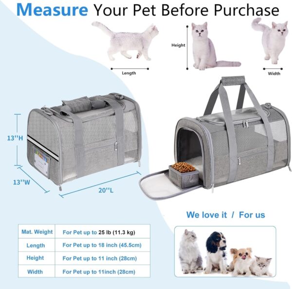 Large Cat Carrier Dog Carrier, Pet Carrier for 2 Cats Large Cats, Dog Carrier for Medium Small Dogs, Collapsible Soft Sided Pet Carrier for Cats Dogs Puppy of 25 Lbs, Grey - Image 4