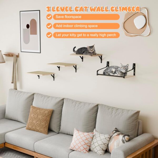 Cat Wall Shelves, Cat Hammock and Perches Cat Climbing Shelf, Cat Shelves for Wall Furniture with Sisal Mat, Cat Window Perch Wall Mounted Beds for Sleeping, Playing, Climbing - Image 7