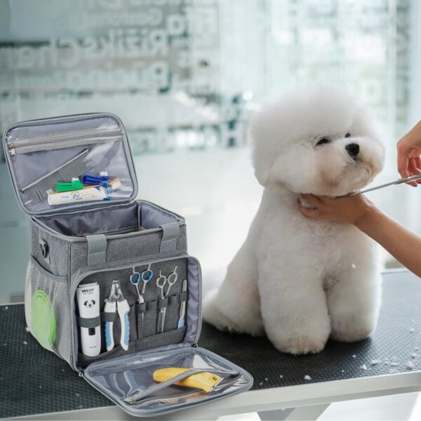 Pet Grooming Bag, Dog Grooming Supplies Organizer Tote Bag, Perfect for Pet Grooming Tool Kit Accessories-Grey - Image 7