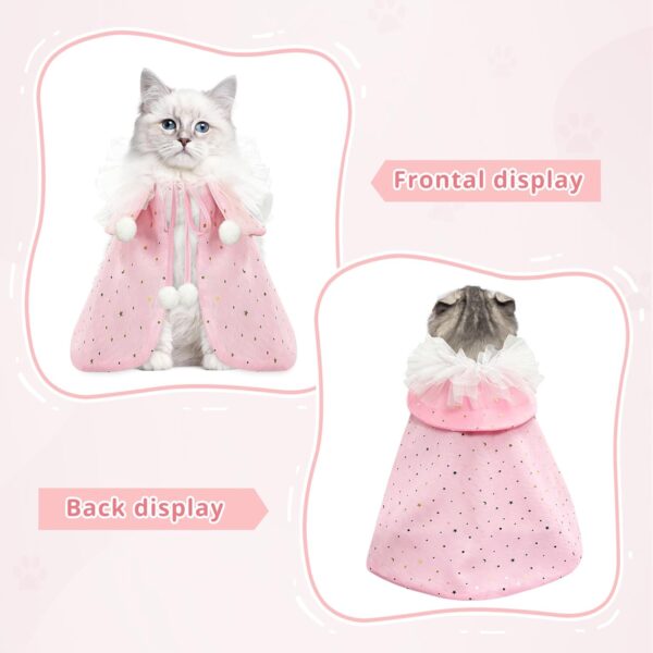 Pet Wedding Costume for Cat Small Dogs, Sparkly Cat Clothes Tulle Cloak for Puppy Kitten, Halloween Dog Outfit Suit for Party Holiday Christmas, Pink - Image 6