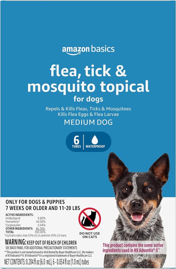 Amazon Basics Flea, Tick & Mosquito Topical Treatment for Medium Dogs (11-20 pounds), 6 Count (Previously Solimo) - Image 2