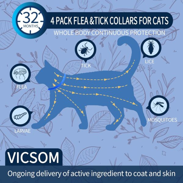 4 Pack Flea Collar for Cats, Cat Flea and Tick Collar 8 Months Cat Flea and Tick Treatment Prevention, Waterproof Adjustable Cat Kitten Flea Collar, Natural Anti Tick and Flea Collar for Cat, Blue - Image 2