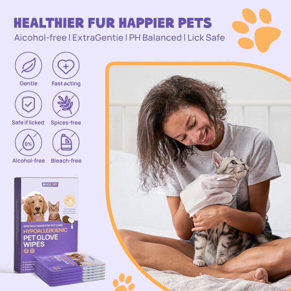 HICC PET Cleaning & Deodorizing Bathing Wipes for Dogs and Cats, Nourish Fur Coconut Oil Grooming Wipes for Dogs, Pet Cleaning Gloves Wipes for Daily Care and Traveling, Hypoallergenic - Image 5