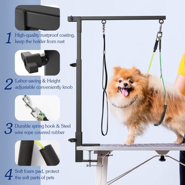 Pawaboo Dog Grooming Table Arm with Clamp, 35" Dog-Grooming-Arm Dog Grooming Stand and Free Two No Sit Haunch Holder with Grooming Loop, Foldable Dog Grooming Arm for Small Medium Pet, Groomer Partner - Image 4