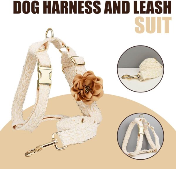 Female Dog Harness Leash Set for Large Dogs Cute Girl Dog Harness Soft Leather No Pull Dog Harness with Comfortable Padded Handle for Dog Wedding Birthday Outfit Easy Walking (White,L) - Image 5