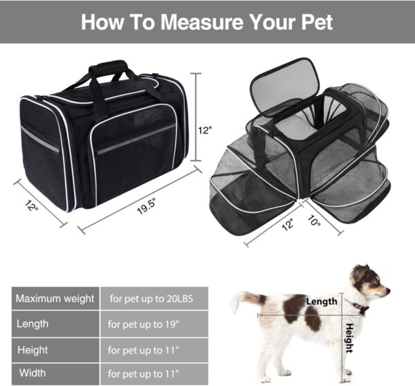 Airline Approved Expandable Pet Carrier with Mesh Pockets, Shoulder Strap, Washable Pads - For 2 Cats, Kittens, Puppies, Dogs - Image 2