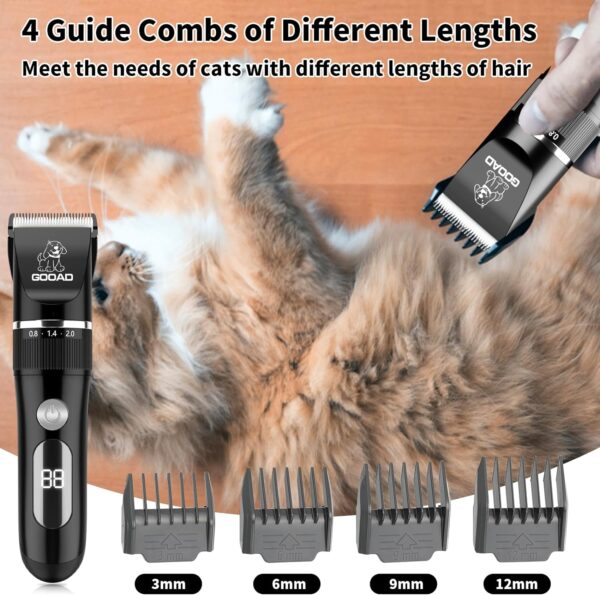 Cat Grooming Kit, Cat Clippers for Matted Hair, Cordless Cat Shaver for Long Hair, Low Noise Paw Trimmer, Cat Hair Trimmer for Grooming,Quiet Pet Hair Clippers Tools for Cats Dogs (Black) - Image 5