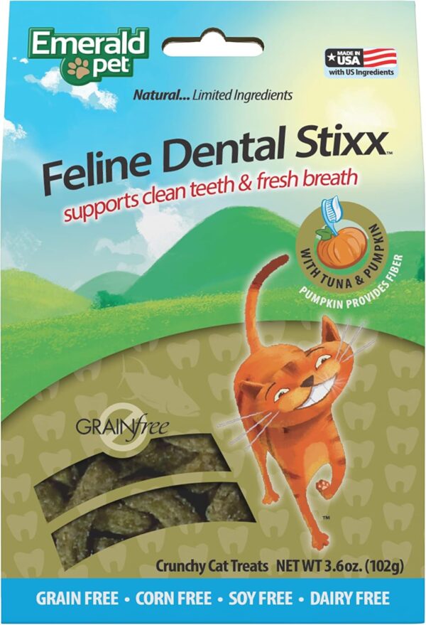 Feline Dental Stixx — Tasty and Crunchy Cat Dental Sticks with Pumpkin for Digestive Health — Natural Grain Free Dental Treats for Clean Cat Teeth and Fresh Cat Breath — Tuna Stixx, 3.6 oz