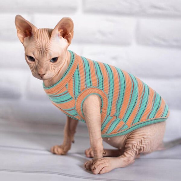 Sphynx Cat Clothes, Breathable Hairless Cat Shirts, Stripe Kitten T-Shirts Sleeveless, Pullover Cat Sweaters, Pet Summer Apparel for Sphynx, Cornish Rex, Devon Rex, Peterbald, Small Dogs - Image 7