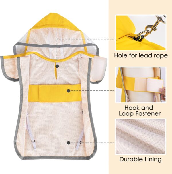 Lukovee Dog Raincoat, Adjustable Dog Rain Jacket with Clear Hooded Double Layer for Large Medium Small Dogs Puppies, Waterproof Dog Rain Coat Poncho with Reflective Storage Pocket & Rim (Yellow, L) - Image 5