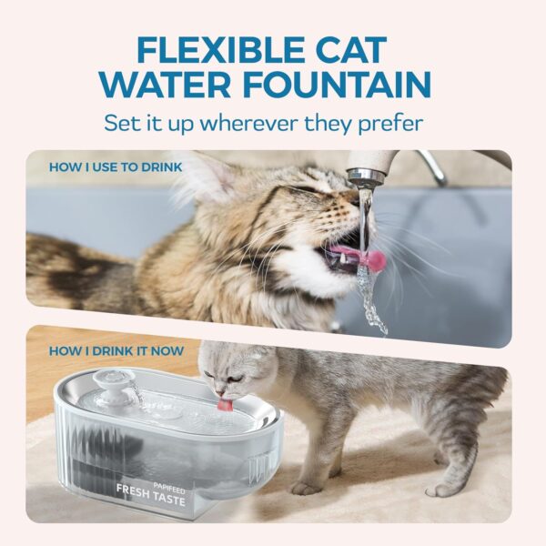 Cat Water Fountain, 84oz/2.5L Automatic Pet Water Fountain Dog Water Dispenser with a Stainless Steel Tray, Easy Cleaning for Cats, Dogs, LED Light - Clear - Image 6