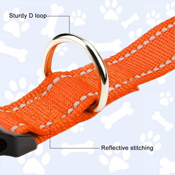 FunTags Reflective Dog Collar, Sturdy Nylon Collars for Medium Girl and Boy Dogs, Adjustable Dog Collar with Quick Release Buckle, Orange - Image 3