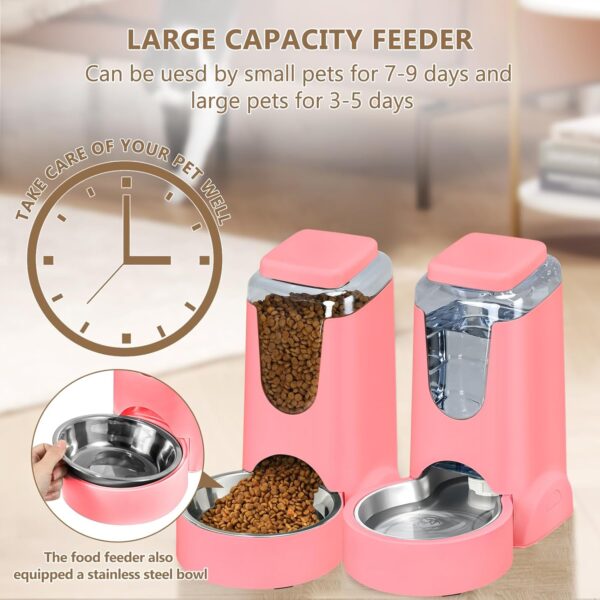 Automatic Cat Feeder and Water Dispenser with Stainless Steel Bowl Dog Gravity Food Feeder and Waterer for Small Medium Pets Puppy Kitten 1 Gallon x 2 - Image 6