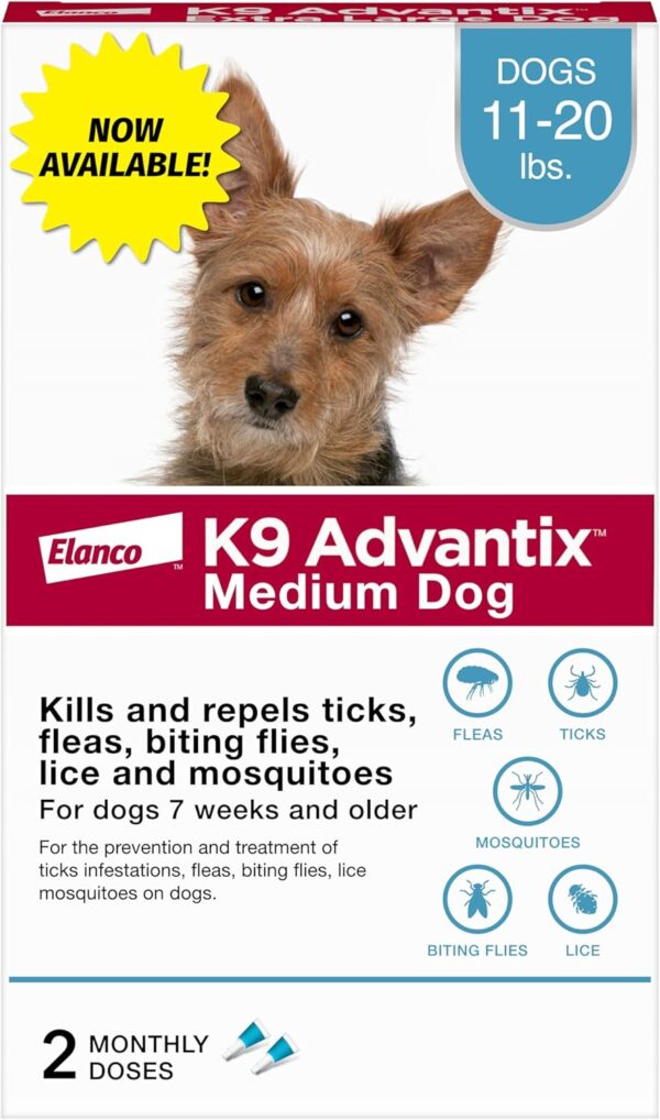 K9 Advantix Flea, Tick & Mosquito Prevention for Dogs 11-20 lbs. | Flea Drops for Medium Dogs | Apply Monthly | 2 Treatments