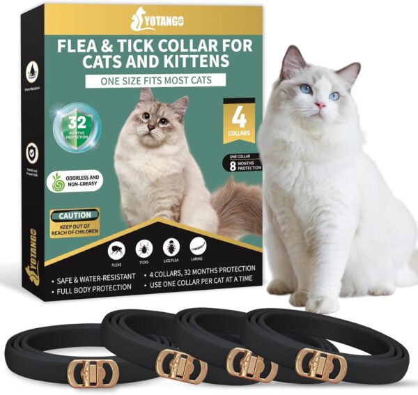 4 Pack Flea Collar for Cats, 32 Months Flea and Tick Prevention for Cats, Waterproof Cat Flea Collar, Cat Flea and Tick Treatment, Adjustable Flea and Tick Collar for Cats Kittens-Black