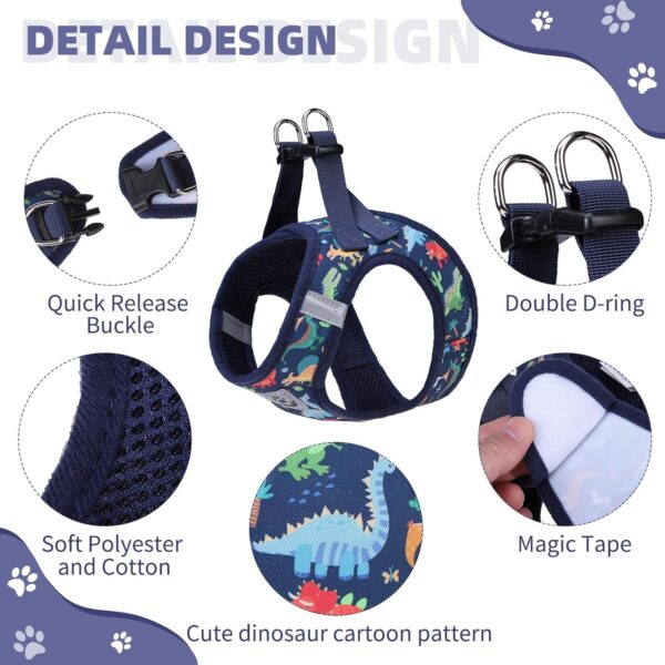 KOOLTAIL Dog Harness and Leash Set for Small Medium Dogs, Step in No Pull Soft Mesh Dog Harness Comfort Padded Pet Vest, Adjustable Reflective Easy Walking Puppy Cats Harness Training, Dinosaur M - Image 3