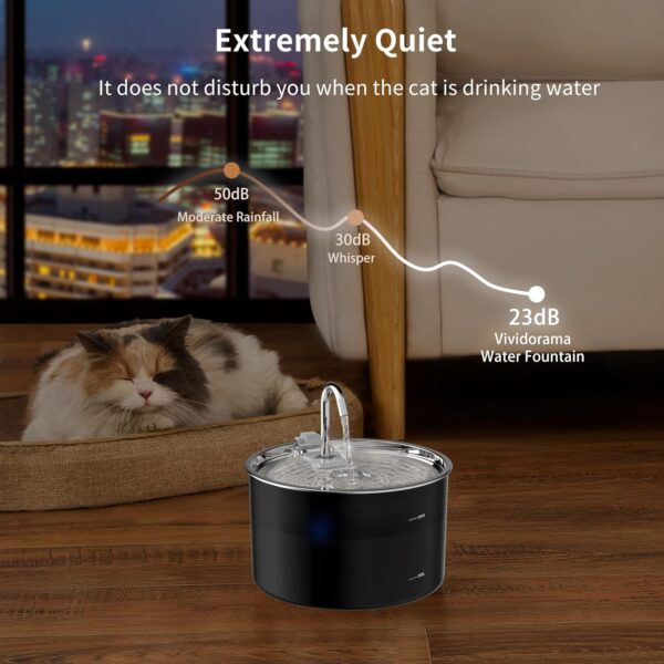 Cat Water Fountain Stainless Steel,0.7gal/101oz Pet Water Fountain with 5-Stage Circulating Filtration System,Cat Fountain with Quiet Pump for Cats, Dogs and Multi-pet Households - Image 7