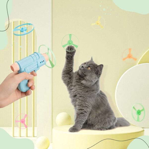 90 Pcs Cat Fetch Toy with 75 Pcs 5 Colors Flying Propellers Set, Tracking Interactive Cat Toy Flying Disc Launcher Toy for Indoor Kitty Dog Pet Playing Exercise Chasing Training Hunting - Image 7