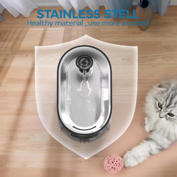 Cat Water Fountain, 84oz/2.5L Automatic Pet Water Fountain Dog Water Dispenser with a Stainless Steel Tray, Easy Cleaning for Cats, Dogs, LED Light - Black - Image 2