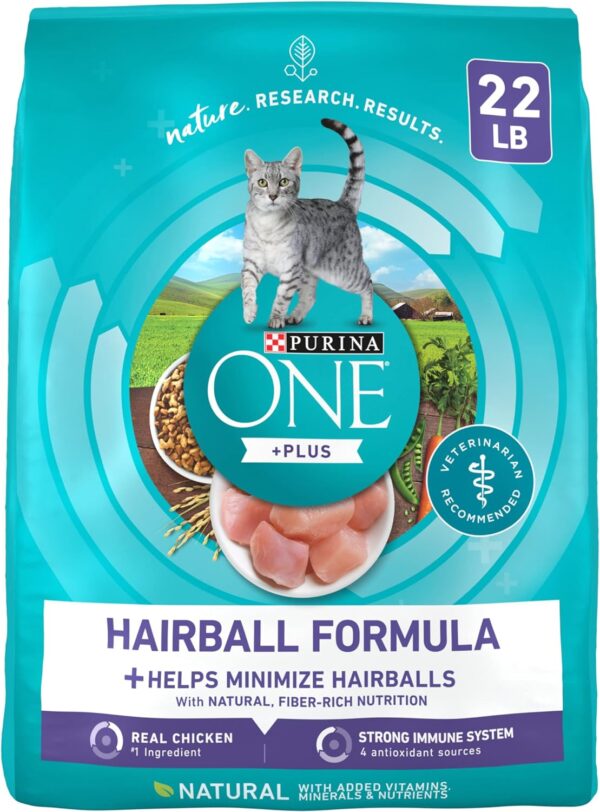 Purina ONE Natural Cat Food for Hairball Control, +PLUS Hairball Formula - 22 lb. Bag