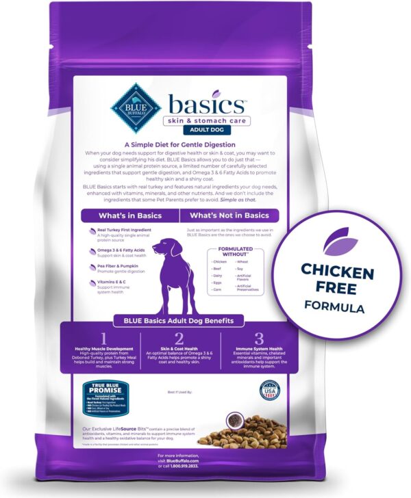 Blue Buffalo Basics Grain-Free Adult Dry Dog Food, Skin & Stomach Care, Limited Ingredient Diet for Dogs, Turkey Recipe, 24-lb. Bag - Image 2