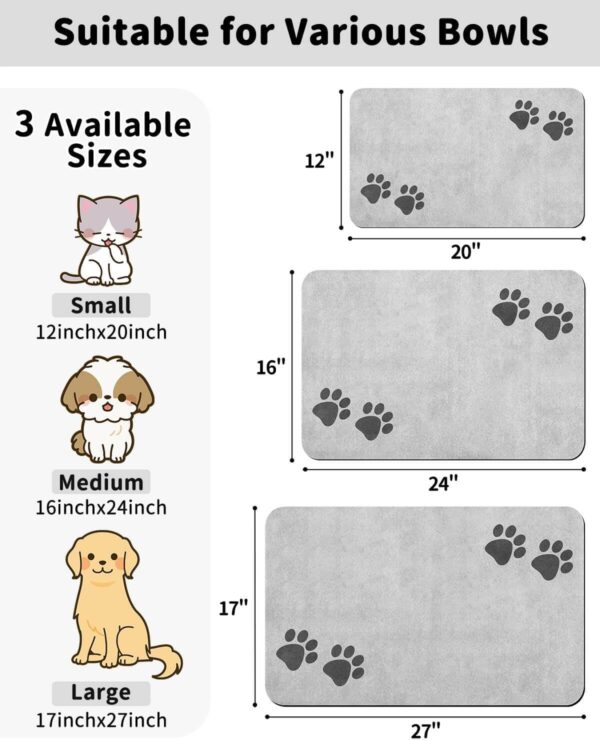 Cat & Dog Feeding Mat for Food and Water Bowl, Absorbent-No Stains Quick Dry Dog Water Bowl Dispenser Mat, with Waterproof-Anti-Slip Rubber Backing Pet Placemat for Messy Drinkers, Light Grey-16"x24" - Image 6