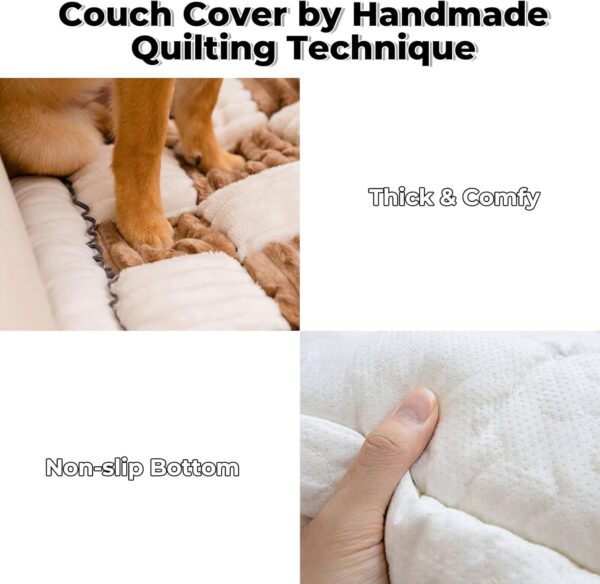 FUNNYFUZZY Pet Couch Covers for Sofa, Dog Couch Cover Fuzzy Sofa Cover Cream Square Plaid Cozy Dog Mat Furniture Protector Cover, Brown, Small - Image 3