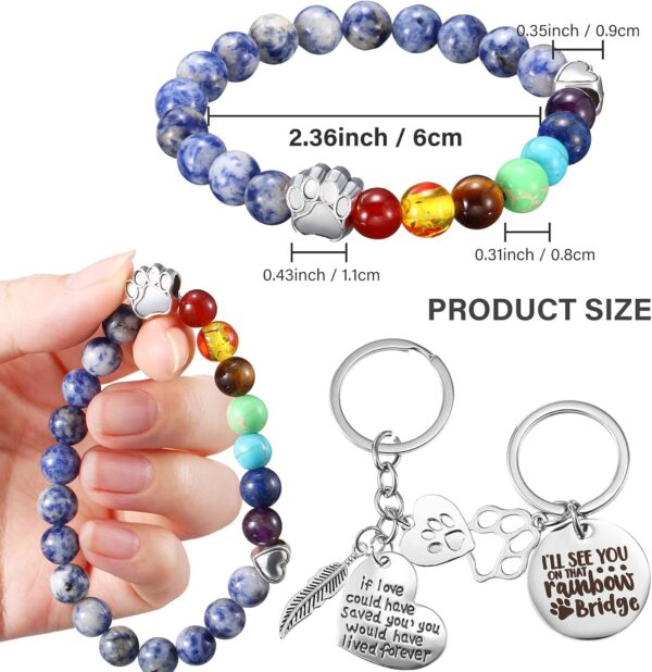 Jadive 9 Pieces Pet Memorial Gifts Set Rainbow Bridge Bracelet Pet Memorial Bracelet Dog Loss Keychain Rainbow Bridge Poem Card with Flannel Organza Bag for Women Men Kids Pet Lovers(Classic Style) - Image 2