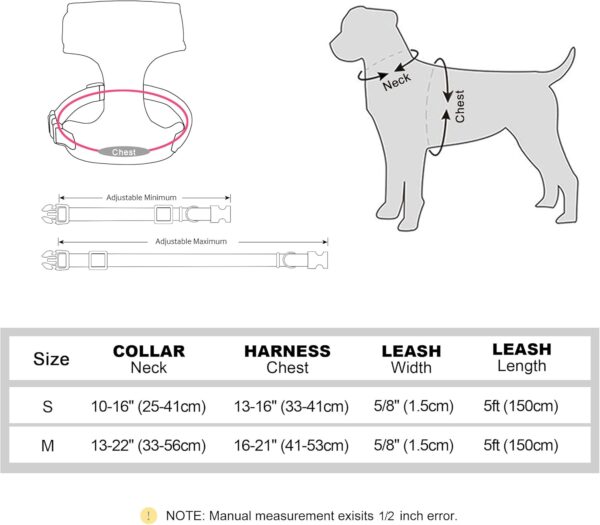 Didog Cute Small Dog Collar Harness & Leash Set, Adjustable Dog Collars and Leashes with Bowtie, Breathable Soft Mesh Padded Dog Vest for Puppies Small Dogs & Cats Walking(Pink, S) - Image 6