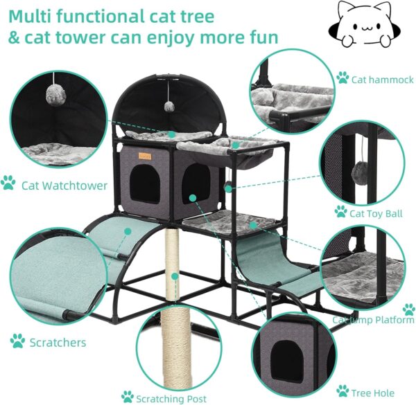 Cat House-Cat Tree for Large Cat Indoor,Suitable for Multiple Cats, Multi-Level Cat Furniture, Cute Cat Bed Cave with Ball Hanging and Scratching Posts for All Seasons (Grey01) - Image 3