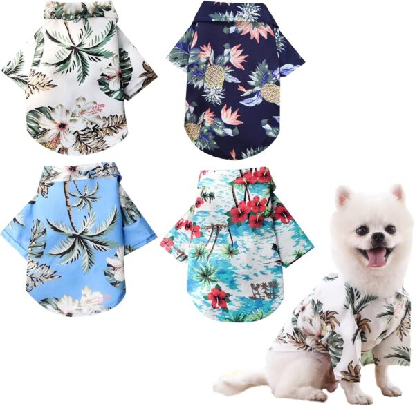 4 Pieces Pet Summer Shirts Hawaiian Style Dog T-Shirts Floral Coconut Tree Printed Puppy Shirt Summer Beach Dog Apparel Cat Outfit Shirt Breathable Pet Cool Clothes for Small to Medium Pets (X-Large)