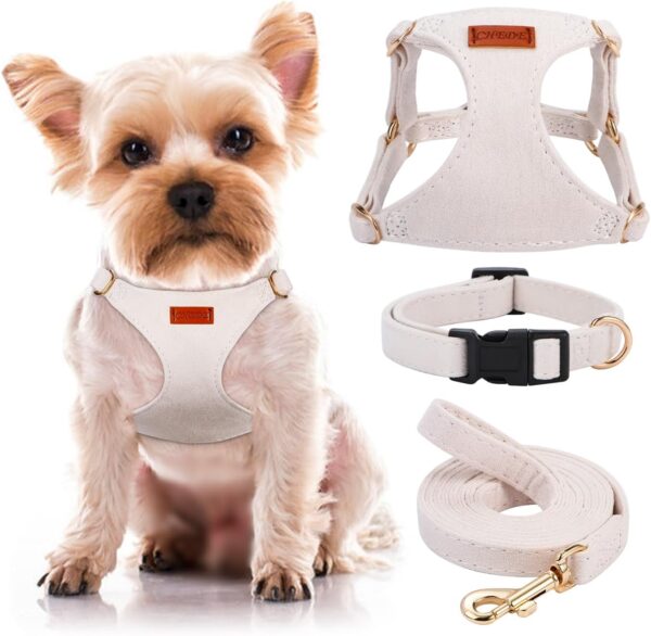 No Pull Dog Harness- Lightweight, Soft, Adjustable Small Harness Collar and Leash Set, Suitable for Cats Puppy Small and Medium-Sized Dog Outdoor Training and Running (Beige, XS)