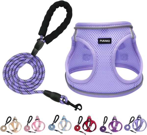 Puppy Harness and Leash Set, Small Dog Harness and Leash Set, Step in Small Size Harness with Soft Mesh and Reflective Bands for Extra-Small/Small Dogs, Lavender， M