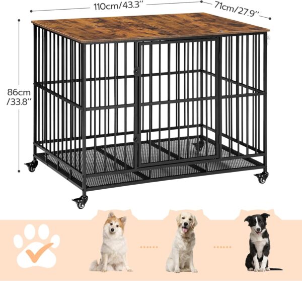 HOOBRO Heavy Duty Dog Crate, 43.3" Large Dog Kennel Furniture Indoor with Flip-Top, Indestructible Dog Crate End Side Table with Wheels, for Small/Medium/Large Dog, Rustic Brown and Black BF110GW03G1 - Image 6