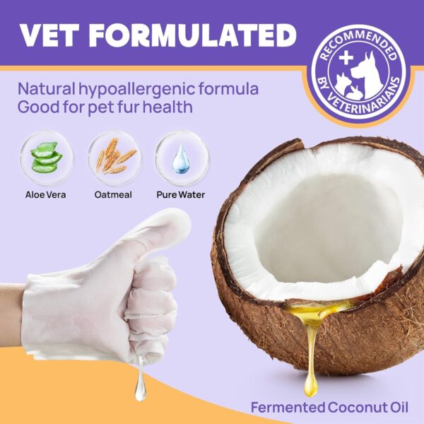 HICC PET Cleaning & Deodorizing Bathing Wipes for Dogs and Cats, Nourish Fur Coconut Oil Grooming Wipes for Dogs, Pet Cleaning Gloves Wipes for Daily Care and Traveling, Hypoallergenic - Image 3