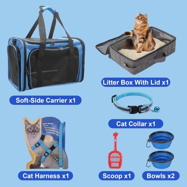 Cat Carrier & Cat Litter Box with Lid, Soft-Sided & Airline Approved Cat Travel Bag Fit up to 20LBs Small Medium Pets, Cat Travel Kit - Image 2