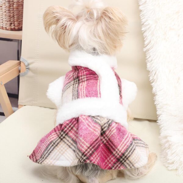 Plaid Dog Dress Puppy Sweaters for Small Dogs Girl Dog Dresses Dog Sweatshirt Pet Winter Clothes Cat Apparel (X-Small, Rose) - Image 4