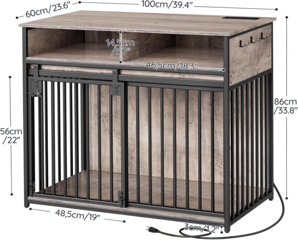 HOOBRO Dog Crate Furniture with Drawers, 39.4" Wooden Dog Kennel Indoor with Charging Station, Heavy Duty Dog Crate with Sliding Barn Door for Medium/Large Dog, Greige and Black BG182UGW03 - Image 3